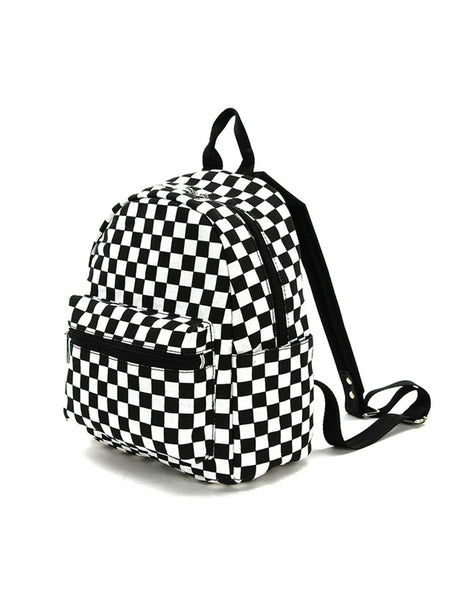 Black and White Checkered Canvas Mini Backpack
