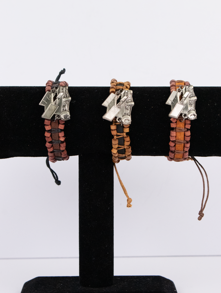 Double Row Leather Sprint Car Bracelet