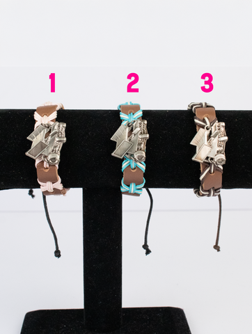 Sprint Leather Bracelet with Blue or Pink Cording