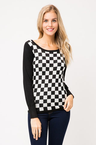 Ladies Checkered Knit Sweater
