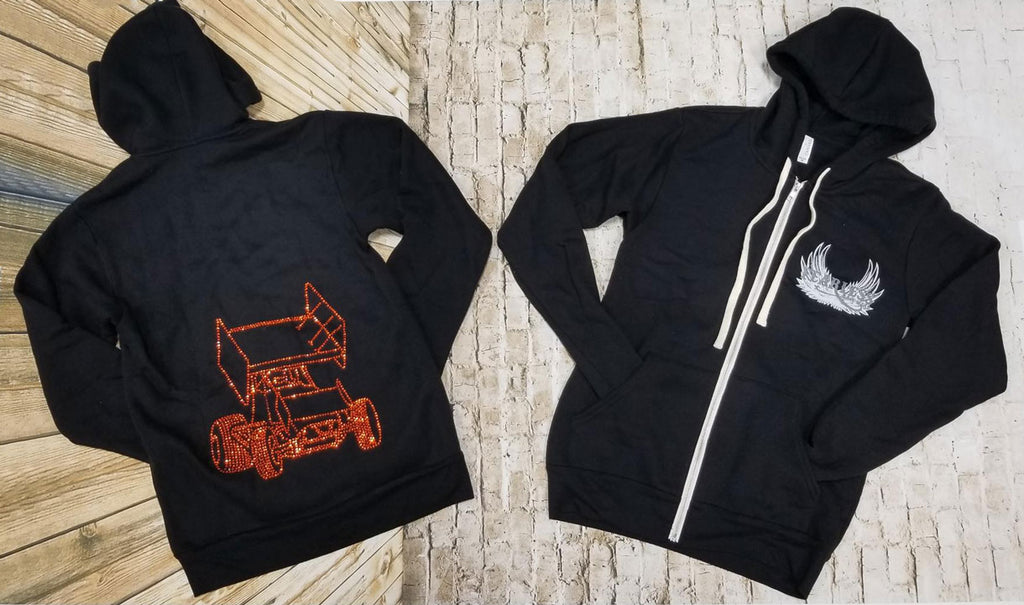 Rhinestone Sprint Car Zip Up Hoodies - Many Colors & Styles