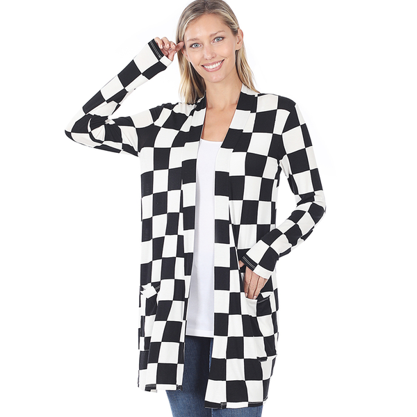 Checkered Open Cardigan