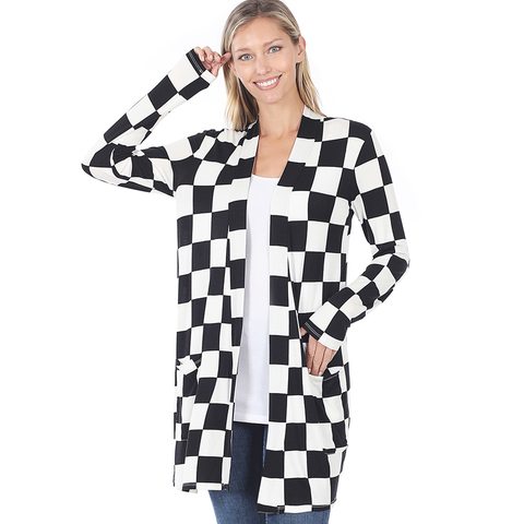 Checkered Open Cardigan