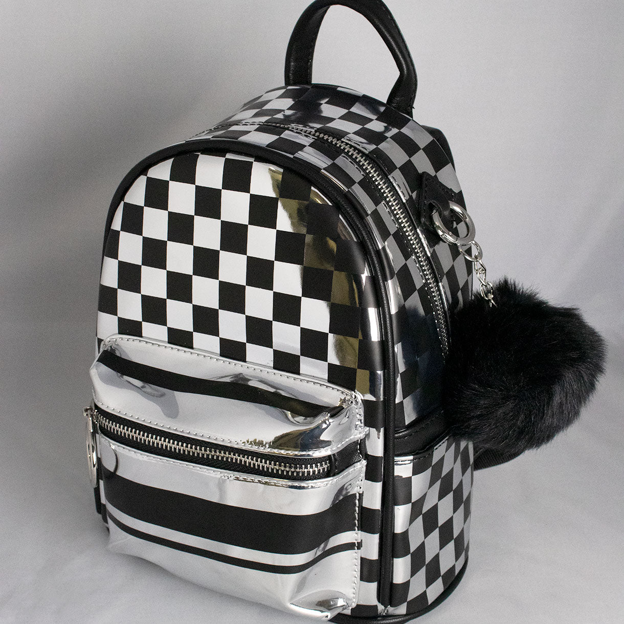 White and Grey Checkered Backpack  White leather backpack, Women leather  backpack, Leather backpack purse