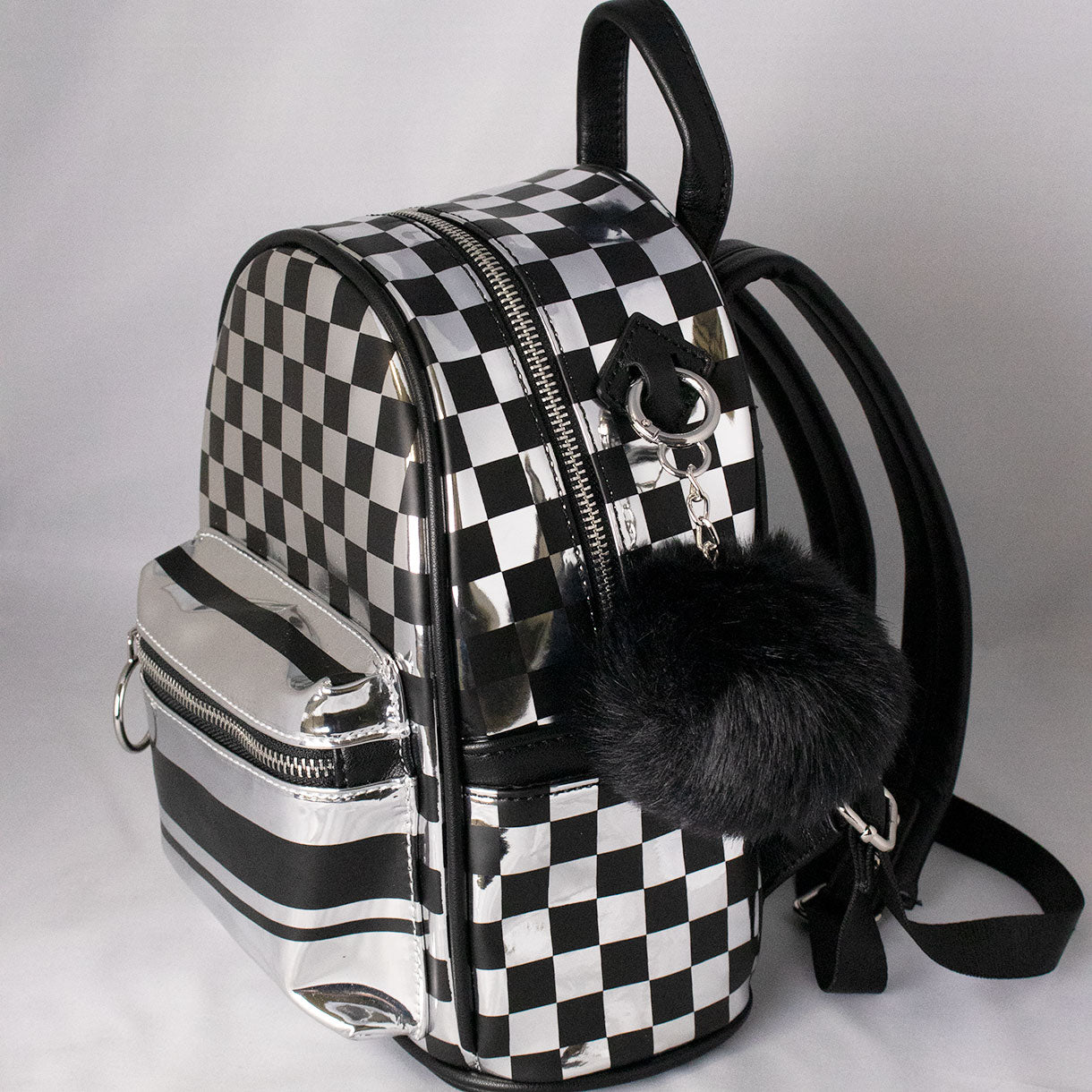 Black and White Checkered Canvas Mini Backpack