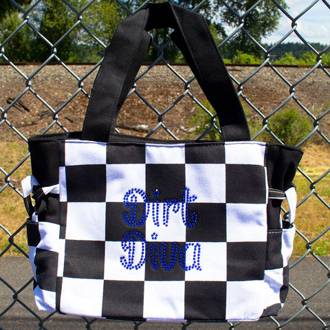 Rhinestone Canvas Checkered Handbag