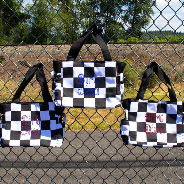 Rhinestone Canvas Checkered Handbag