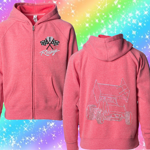 I Love Racing Sprint Rhinestone Toddler & Youth Zip-ups