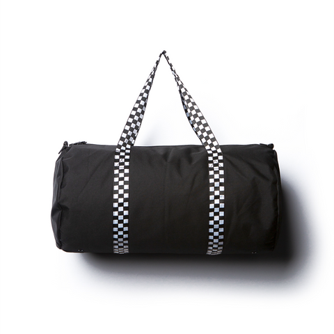 Black with Checkered Print Strap Duffel Bag