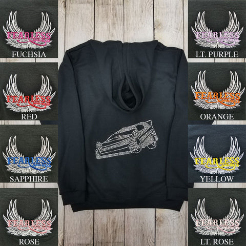 Late Model Rhinestone Zip Ups, Black - Ladies Sizes