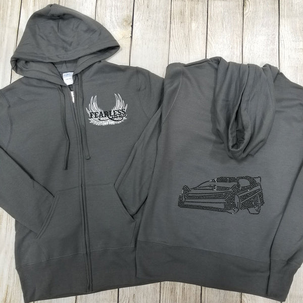 Late Model Rhinestone Zip Ups, Charcoal - Ladies Sizes