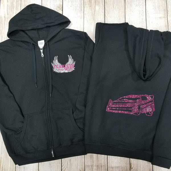 Late Model Rhinestone Zip Ups, Black - Ladies Sizes