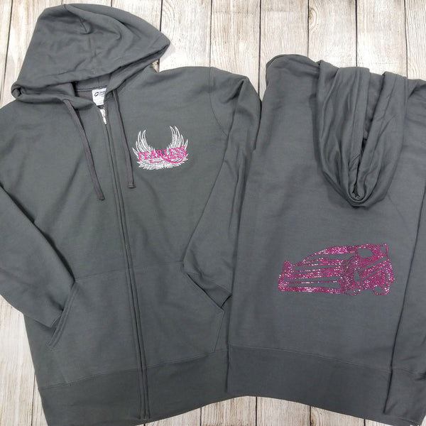 Late Model Rhinestone Zip Ups, Charcoal - Ladies Sizes