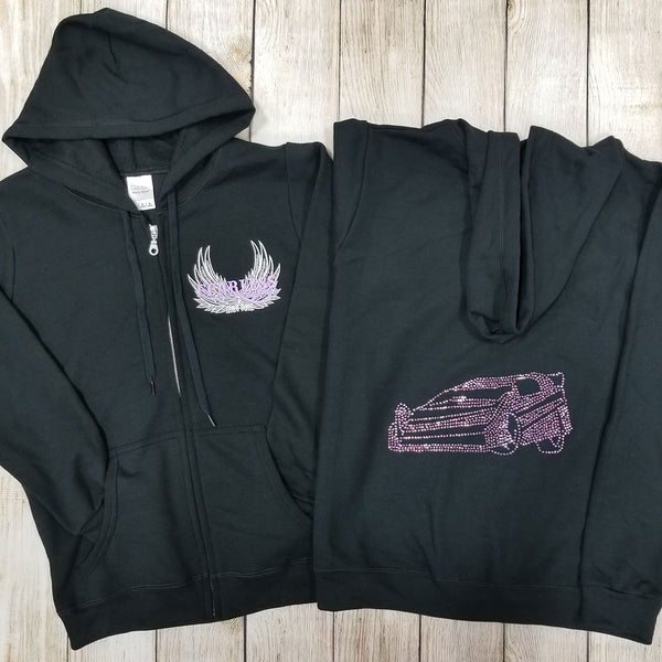 Late Model Rhinestone Zip Ups, Black - Ladies Sizes