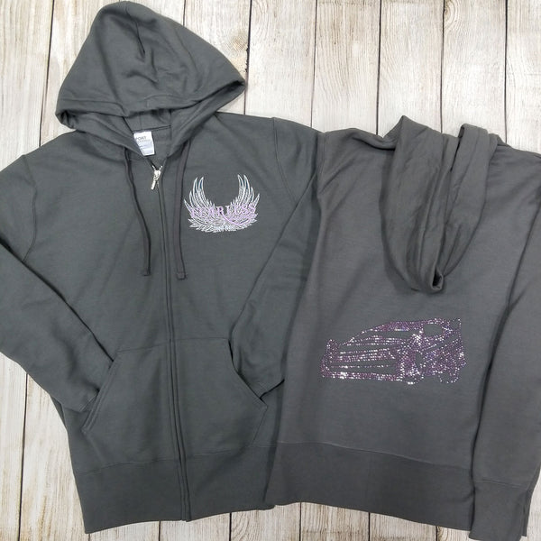 Late Model Rhinestone Zip Ups, Charcoal - Ladies Sizes