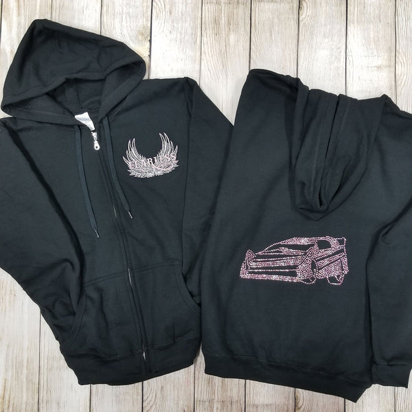 Late Model Rhinestone Zip Ups, Black - Ladies Sizes