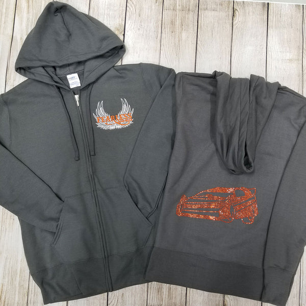 Late Model Rhinestone Zip Ups, Charcoal - Ladies Sizes