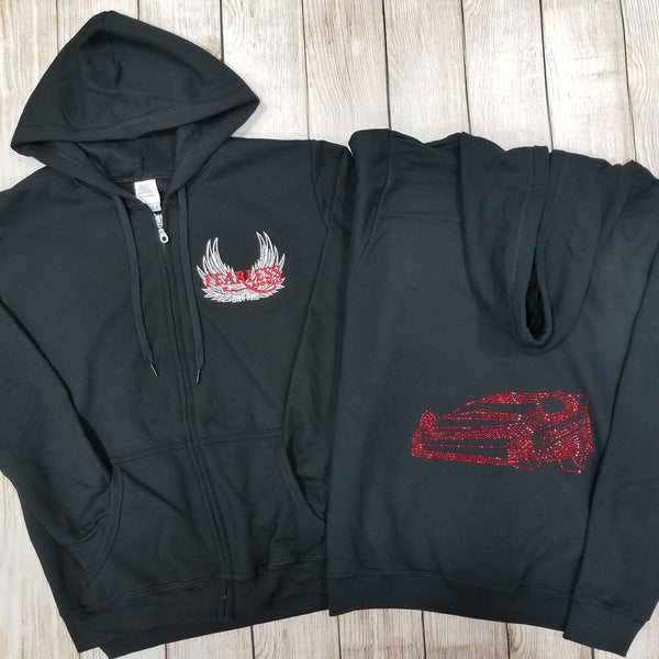 Late Model Rhinestone Zip Ups, Black - Ladies Sizes