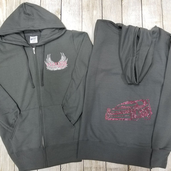 Late Model Rhinestone Zip Ups, Charcoal - Ladies Sizes