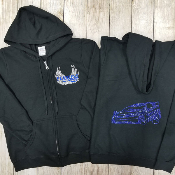 Late Model Rhinestone Zip Ups, Black - Ladies Sizes