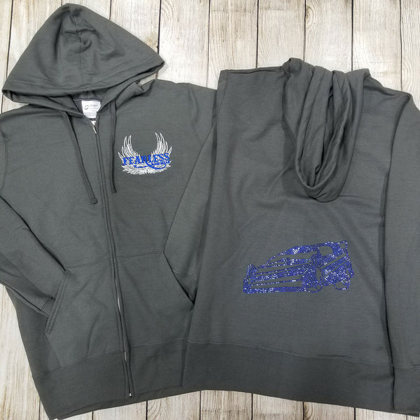 Late Model Rhinestone Zip Ups, Charcoal - Ladies Sizes