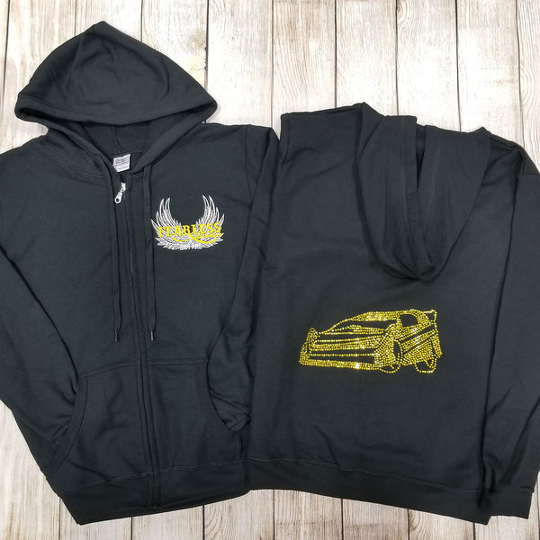 Late Model Rhinestone Zip Ups, Black - Ladies Sizes