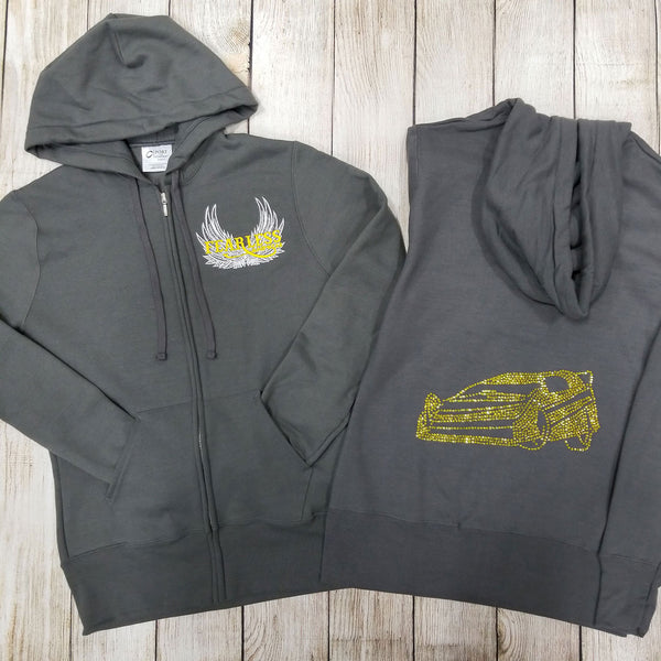 Late Model Rhinestone Zip Ups, Charcoal - Ladies Sizes