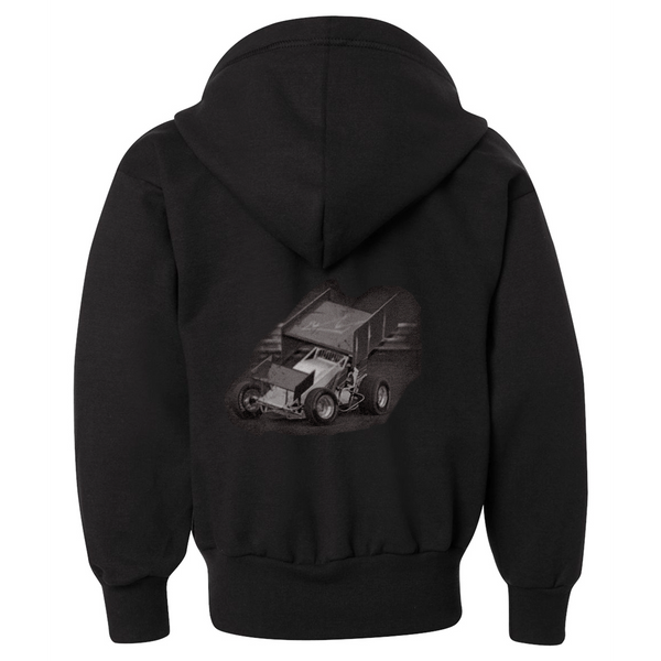 I Love Racing Embroidered Youth Zip-ups w/ Sprint Car Print on Back