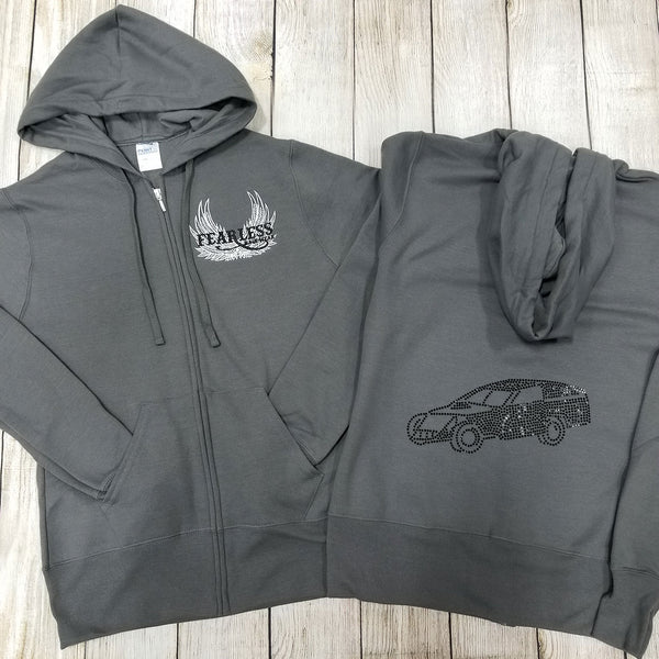 Modified Rhinestone Zip Ups, Charcoal - Ladies Sizes