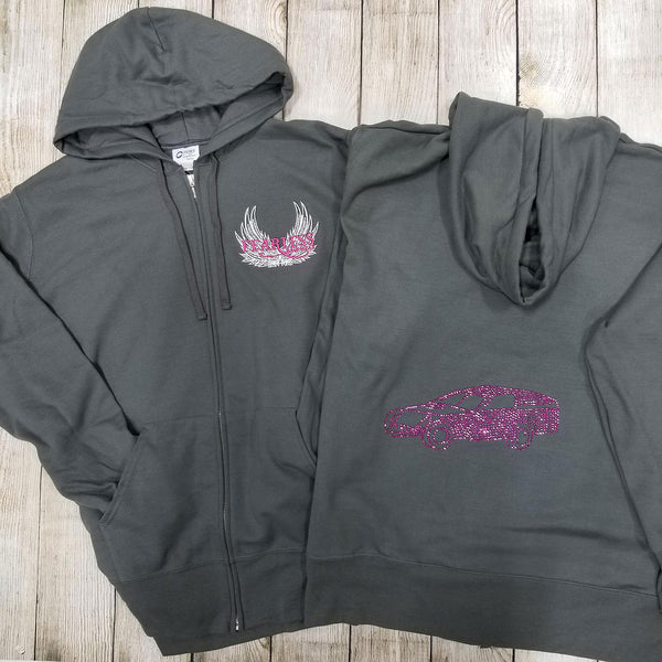 Modified Rhinestone Zip Ups, Charcoal - Ladies Sizes