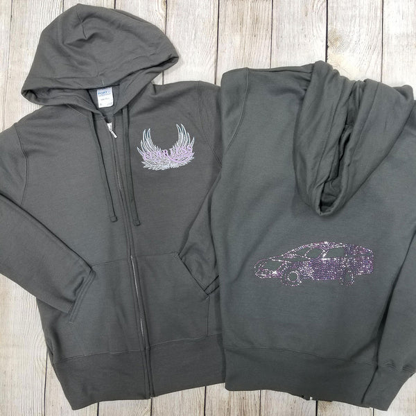 Modified Rhinestone Zip Ups, Charcoal - Ladies Sizes