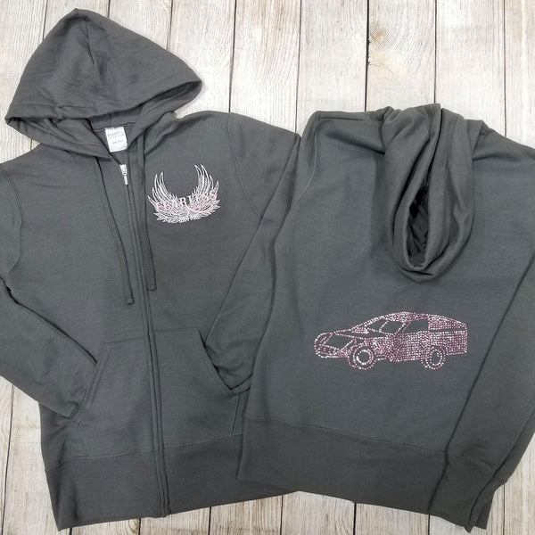 Modified Rhinestone Zip Ups, Charcoal - Ladies Sizes