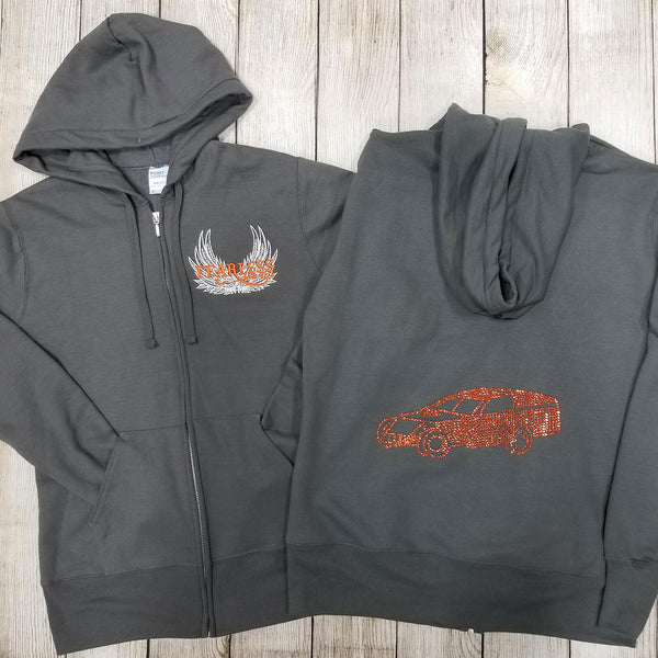 Modified Rhinestone Zip Ups, Charcoal - Ladies Sizes