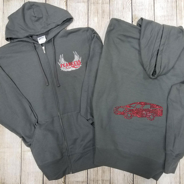 Modified Rhinestone Zip Ups, Charcoal - Ladies Sizes