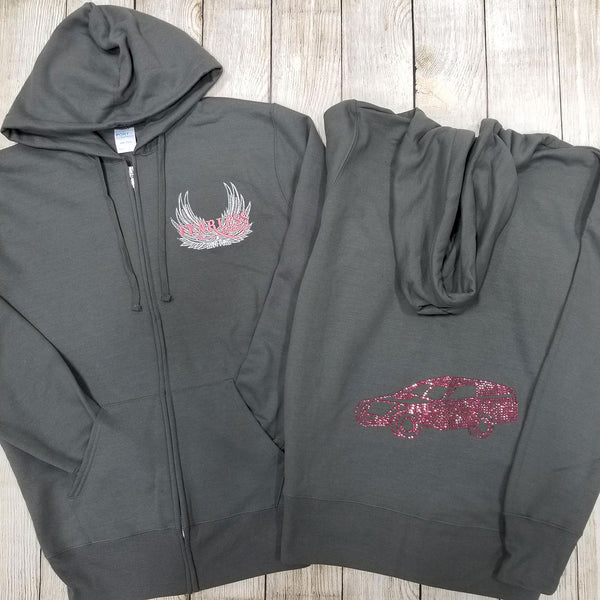 Modified Rhinestone Zip Ups, Charcoal - Ladies Sizes