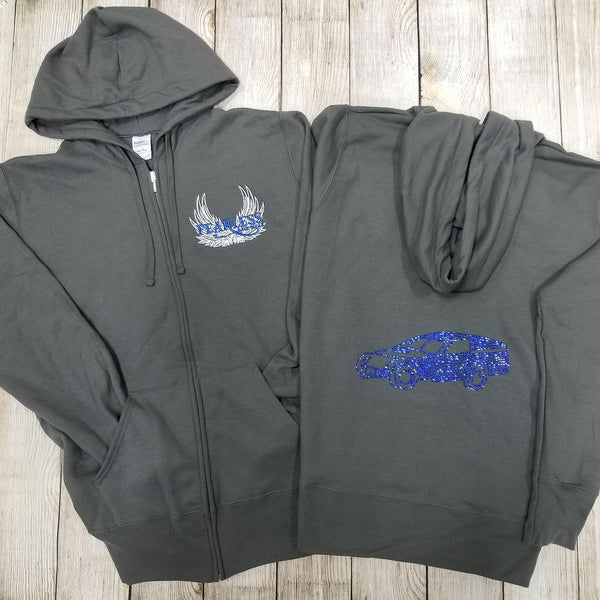 Modified Rhinestone Zip Ups, Charcoal - Ladies Sizes