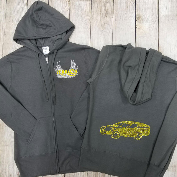 Modified Rhinestone Zip Ups, Charcoal - Ladies Sizes