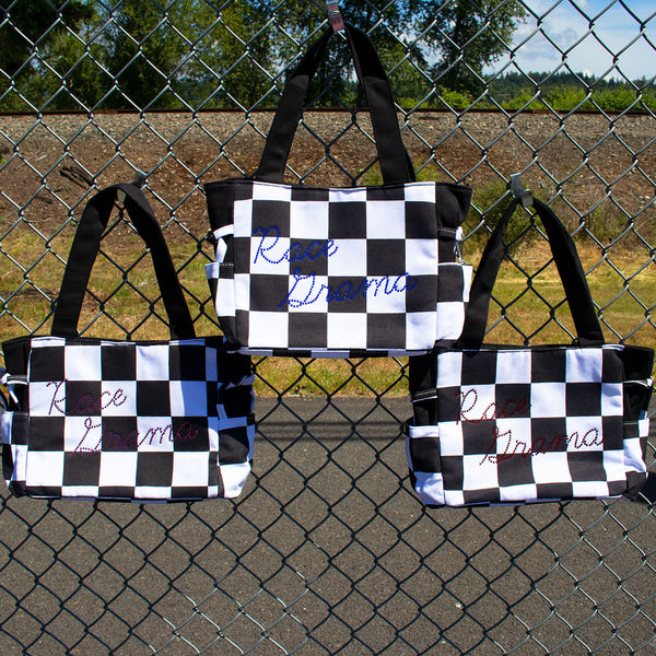 Rhinestone Canvas Checkered Handbag