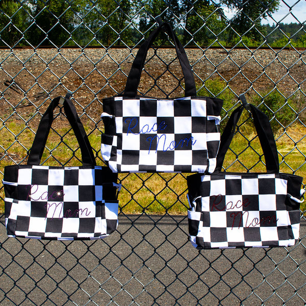 Rhinestone Canvas Checkered Handbag