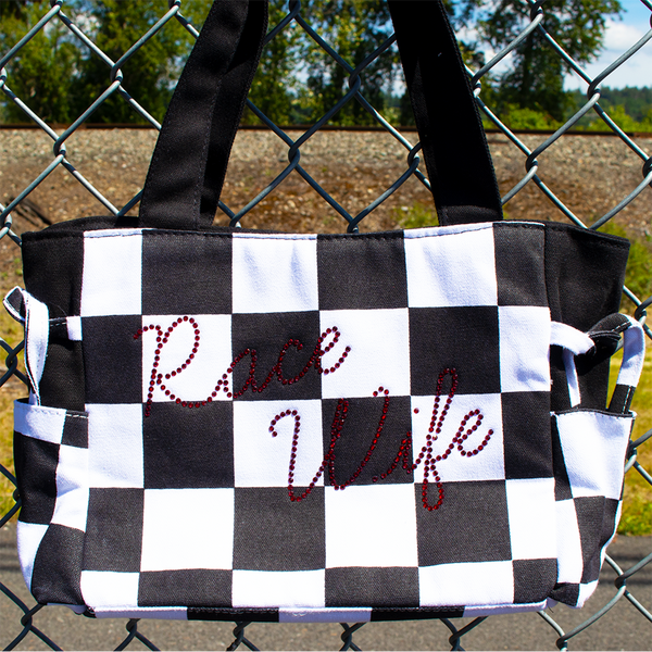 Rhinestone Canvas Checkered Handbag