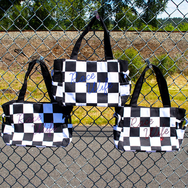 Rhinestone Canvas Checkered Handbag