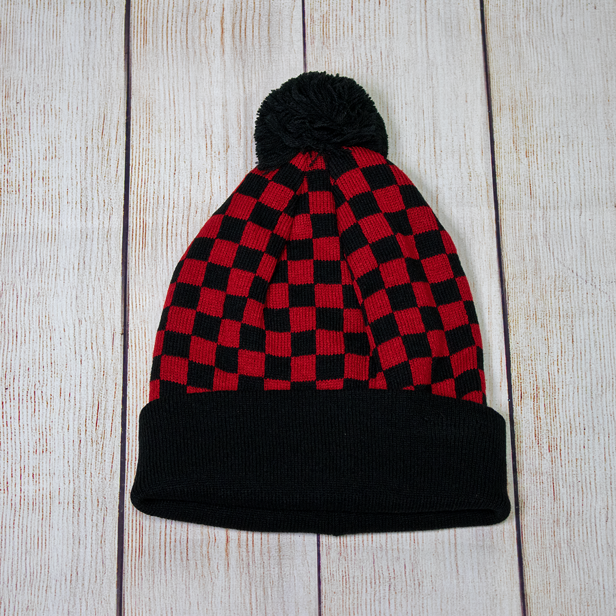 Gray & Black Pom Pom Ski Checker Winter Skull Warm Cuffed Long Knit Gray & Black Pom Pom Ski Checker Winter Skull Warm Cuffed Long Knit