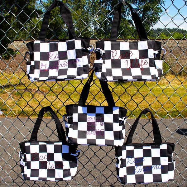 Rhinestone Canvas Checkered Handbag