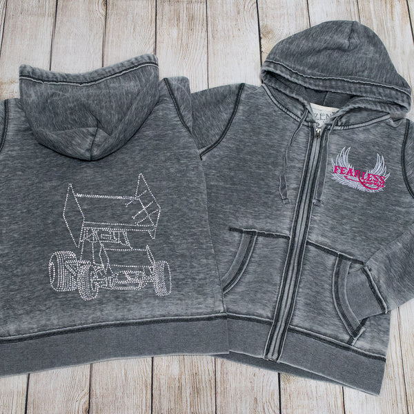 Rhinestone Sprint Car Zen Zip Ups with Embroidered Front fuschia