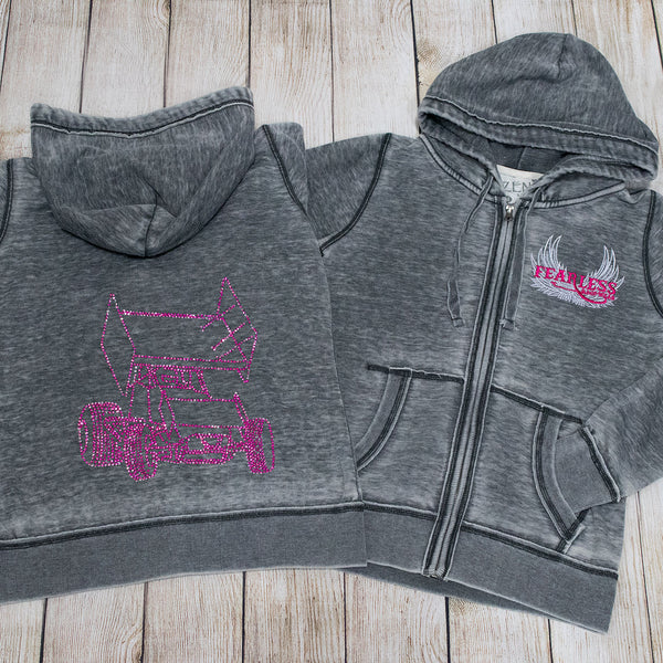 Rhinestone Sprint Car Zen Zip Ups with Embroidered Front fuschia