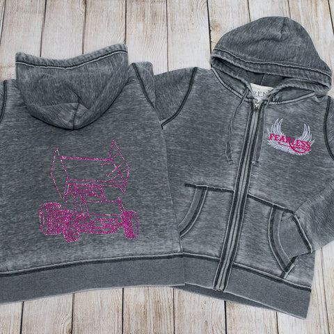 Rhinestone Sprint Car Zen Zip Ups with Embroidered Front fuschia