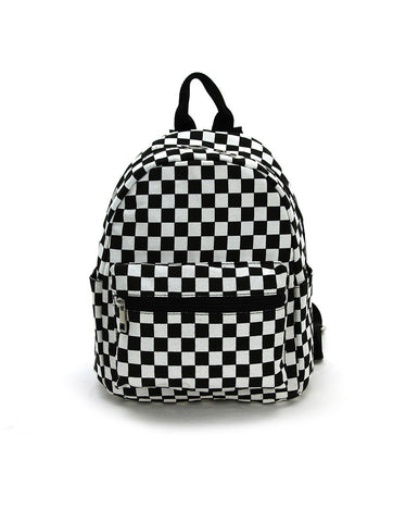 Black and White Checkered Canvas Mini Backpack