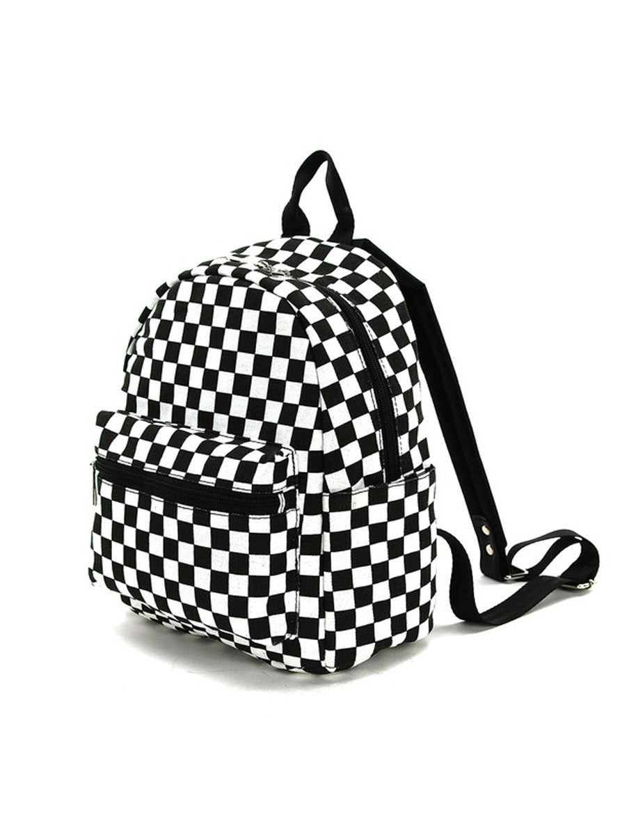 black & white mushroom moth mini backpack Black and White Checkered Canvas Mini Backpack