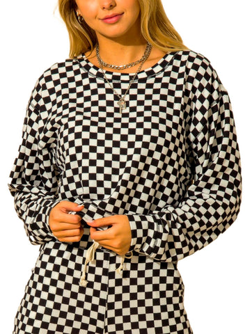 CHECKERED LONG SLEEVE CREW
