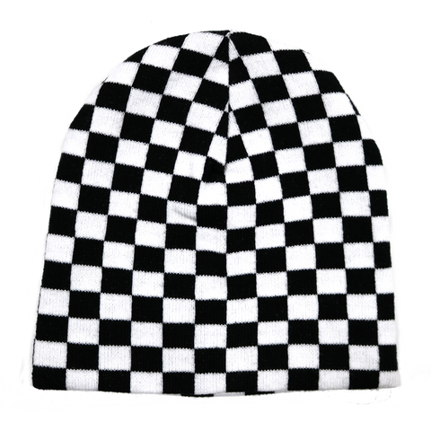 Reversible Checkered Knit Beanie